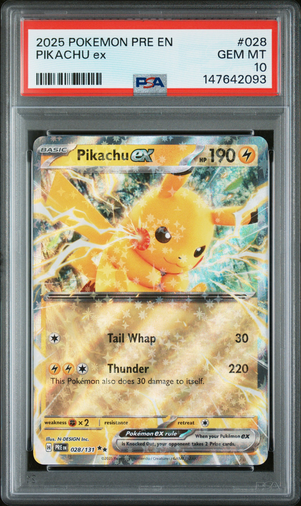 Pikachu ex Pre En-Prismatic Evolutions #28 - Holo PSA 10 - GEM MINT