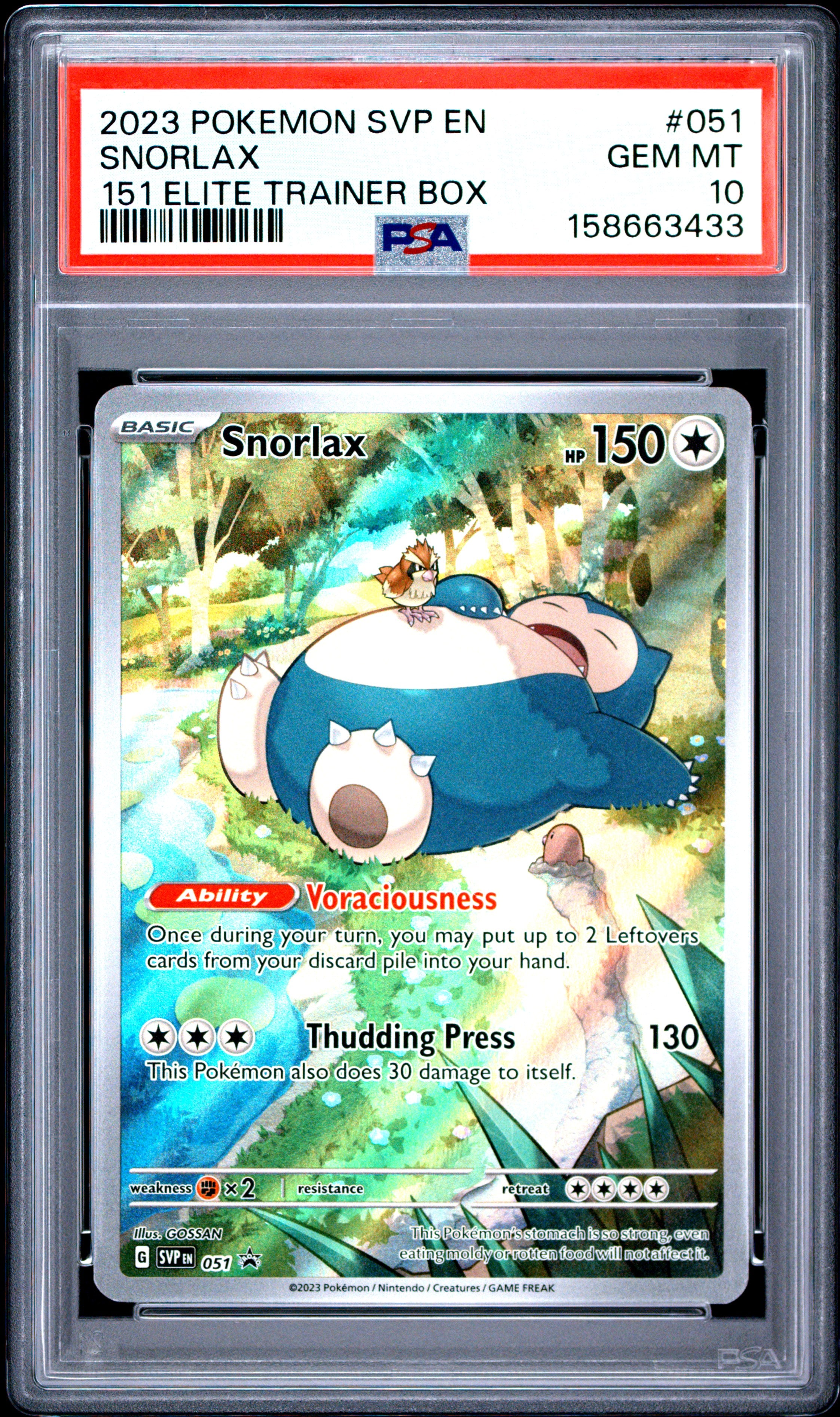 Snorlax #51 - Scarlet & Violet 151 ETB - Holo PSA 10 - GEM MINT