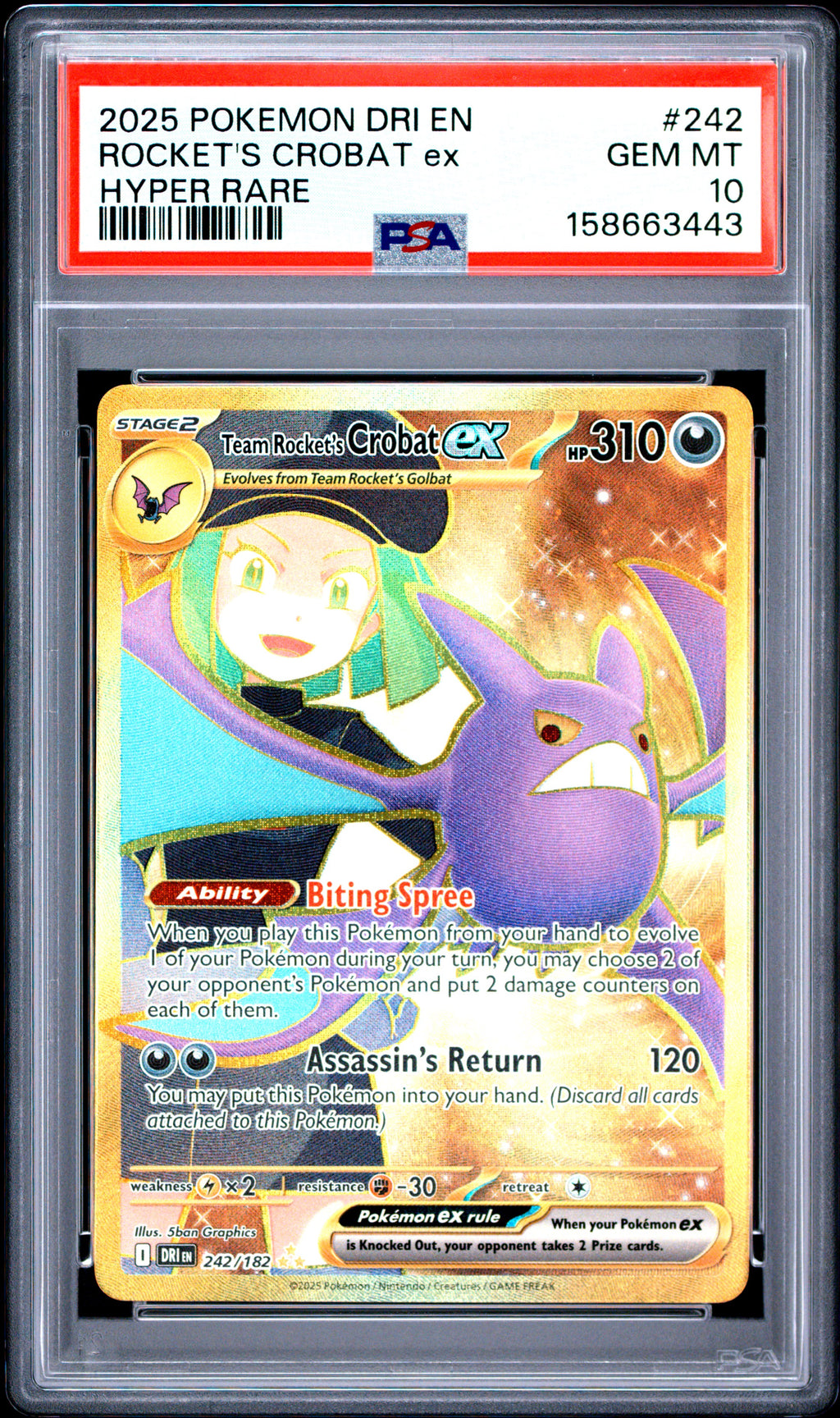 Team Rocket's Crobat ex #242 Destined Rivals - Holo PSA 10 - GEM MINT
