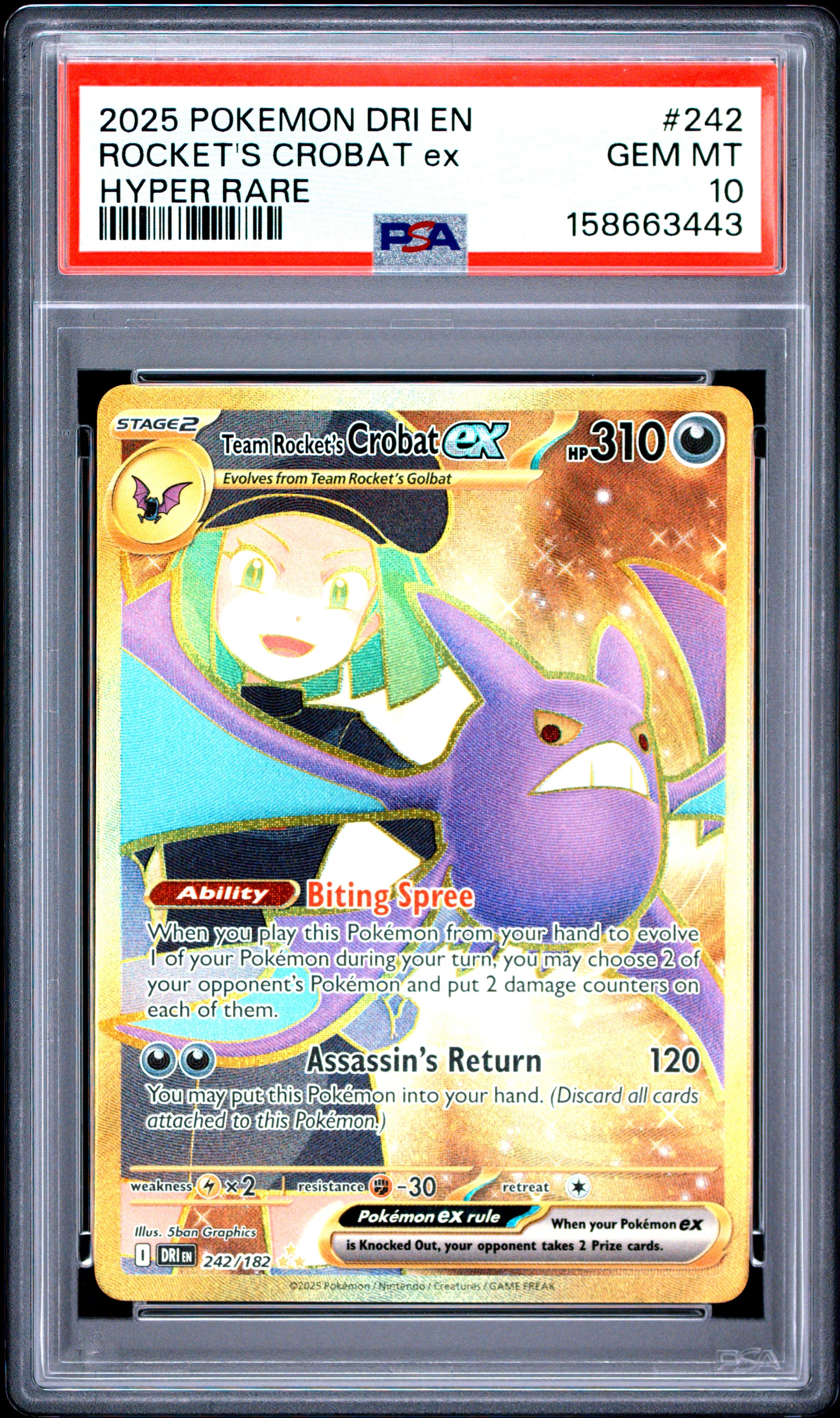 Team Rocket's Crobat ex #242 Destined Rivals - Holo PSA 10 - GEM MINT