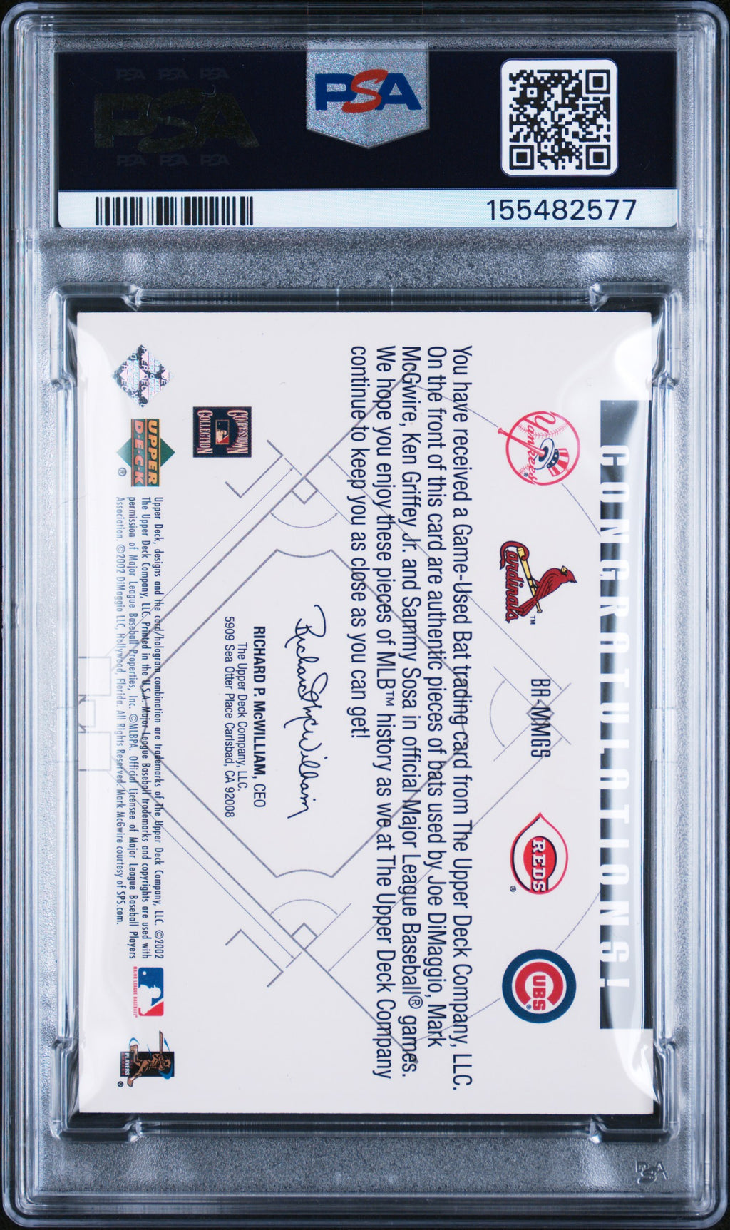 2002 Upper Deck Quad Bat #MMGS - DiMaggio/McGwire/Griffey Jr./Sosa - PSA 8