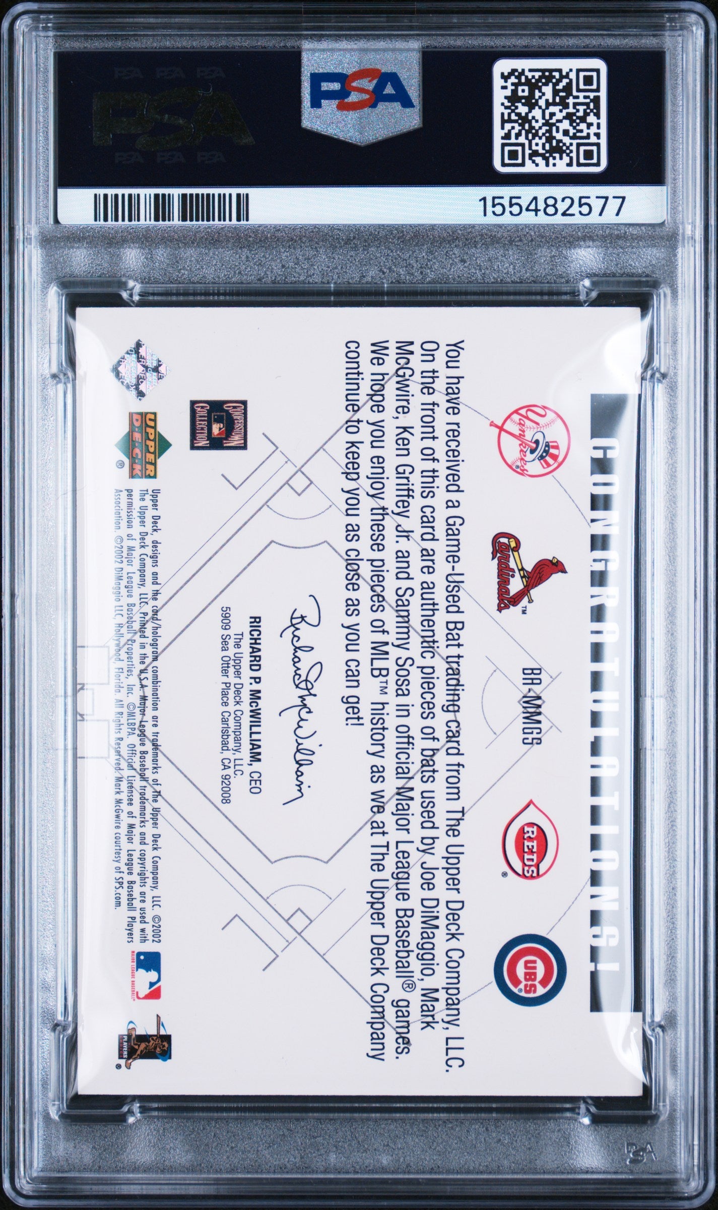 2002 Upper Deck Quad Bat #MMGS - DiMaggio/McGwire/Griffey Jr./Sosa - PSA 8