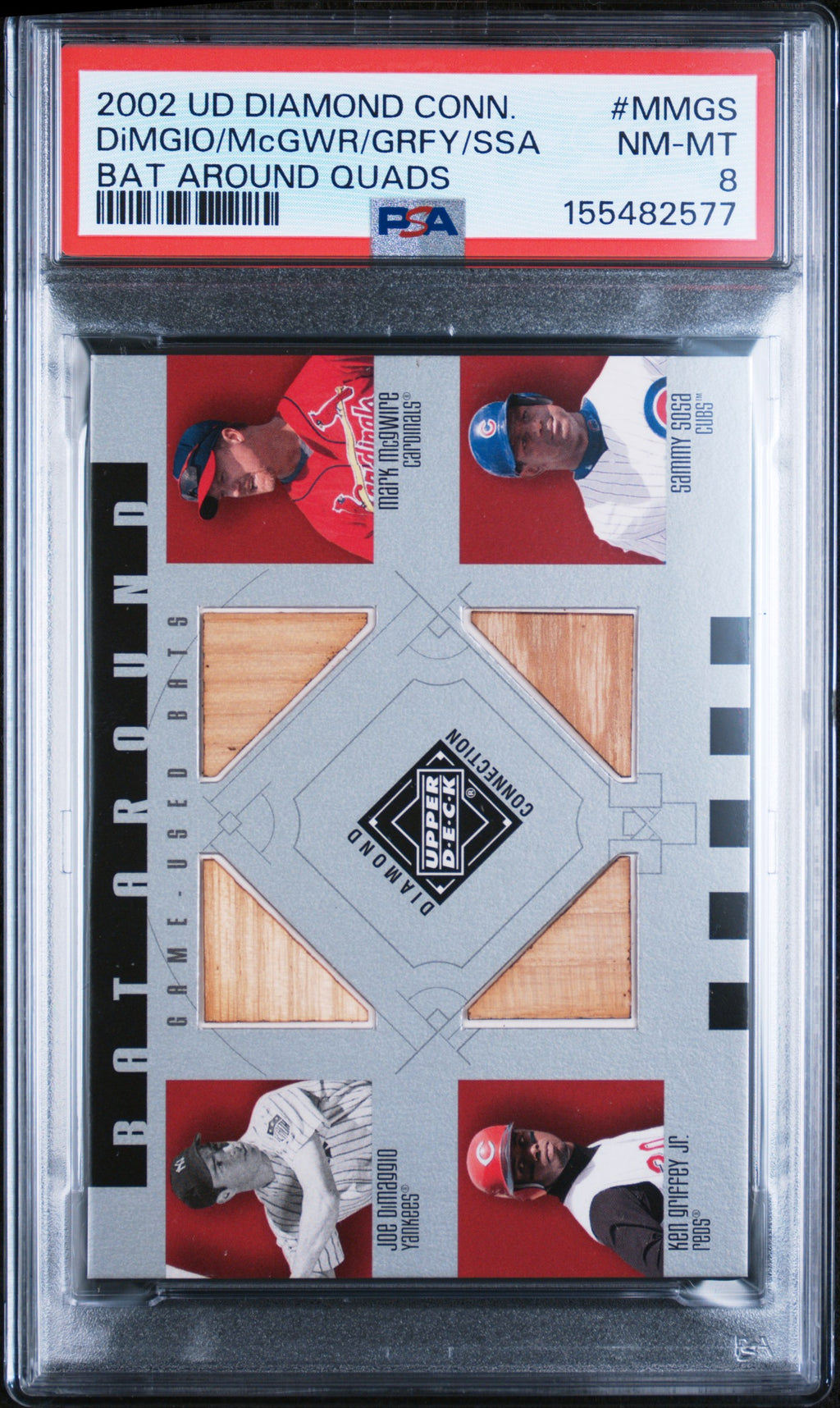 2002 Upper Deck Quad Bat #MMGS - DiMaggio/McGwire/Griffey Jr./Sosa - PSA 8