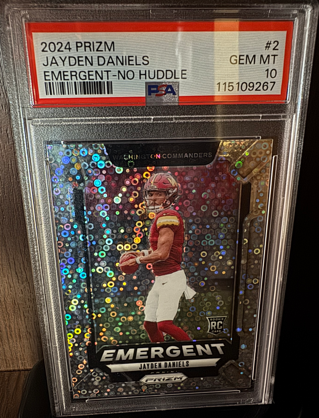 Jayden Daniels #2 Rookie Card - 2024 Prizm Emergent No Huddle - PSA 10 GEM MINT