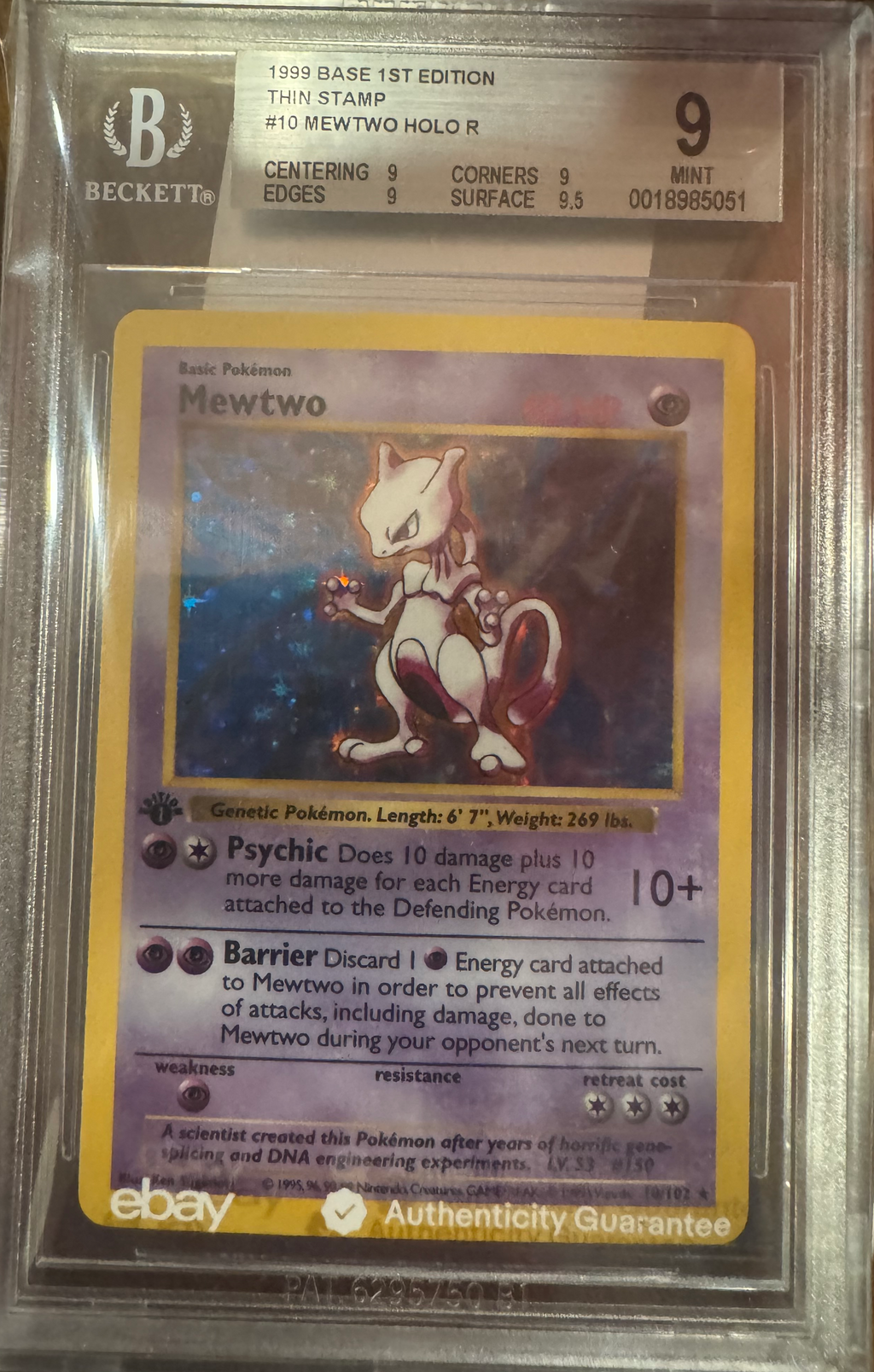 1999 Pokemon Base Set Mewtwo #10 - 1st Edition Holo - BGS 9 PLUS (9.5 Surface)